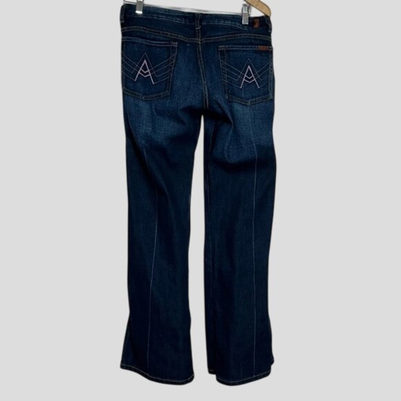 7 For All Mankind Dark Wash "A" Pocket Low Rise Flared Denim Jeans Size 32 - Picture 4 of 16
